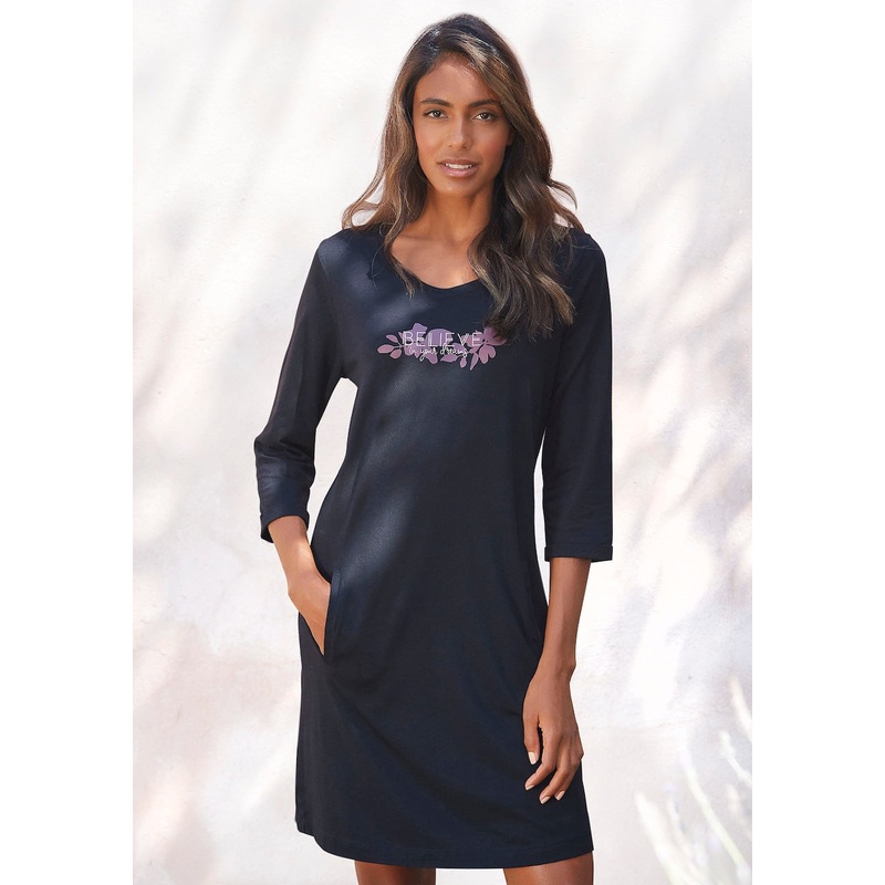 Lascana Women’s Black Short-Sleeve Sleep Dress |Lascana in Lebanon