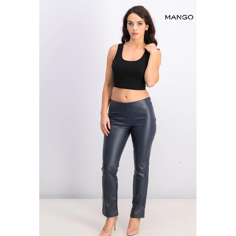 Mango Women’s Navy Leather Pants| Mango in Lebanon