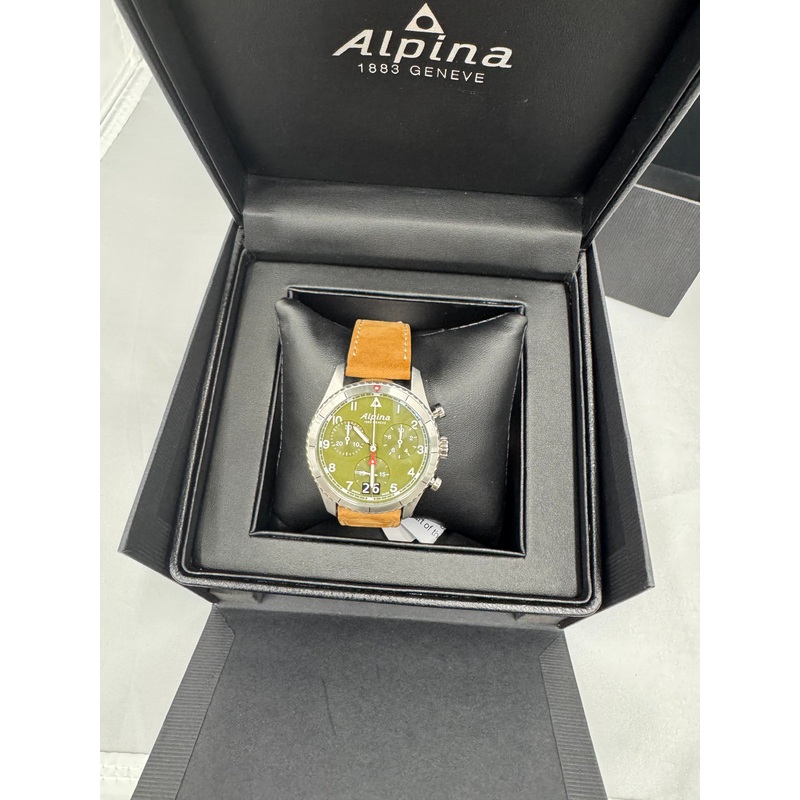 ALPINA Men’s Startimer Chronograph Big Date Swiss Made Quartz Stainless Steel Case with Brown Leather Strap Watch