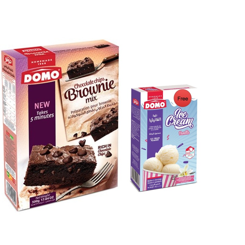 Domo Chocolate Chips Brownie Mix 500g + Vanilla Ice Cream (free) | Domo In Lebanon