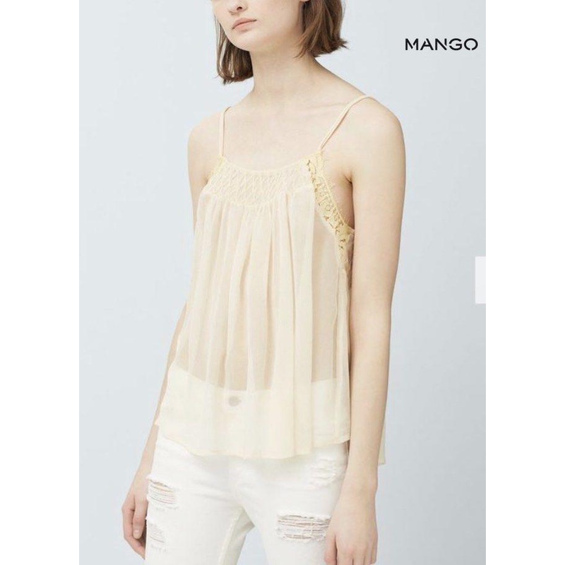 Mango Women’s Beige Sleeveless Soft Tulle Blouse| Mango in Lebanon