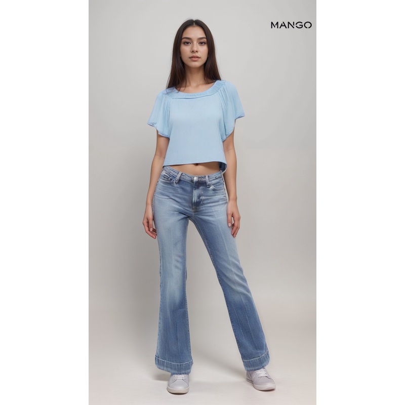 Mango Women’s Blue Off-Shoulder Denim Top| Mango in Lebanon