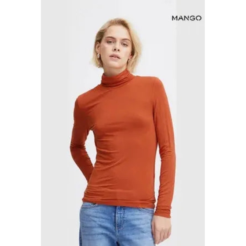 Mango Women’s Brick Long-Sleeve Turtle Neck Blouse| Mango in Lebanon