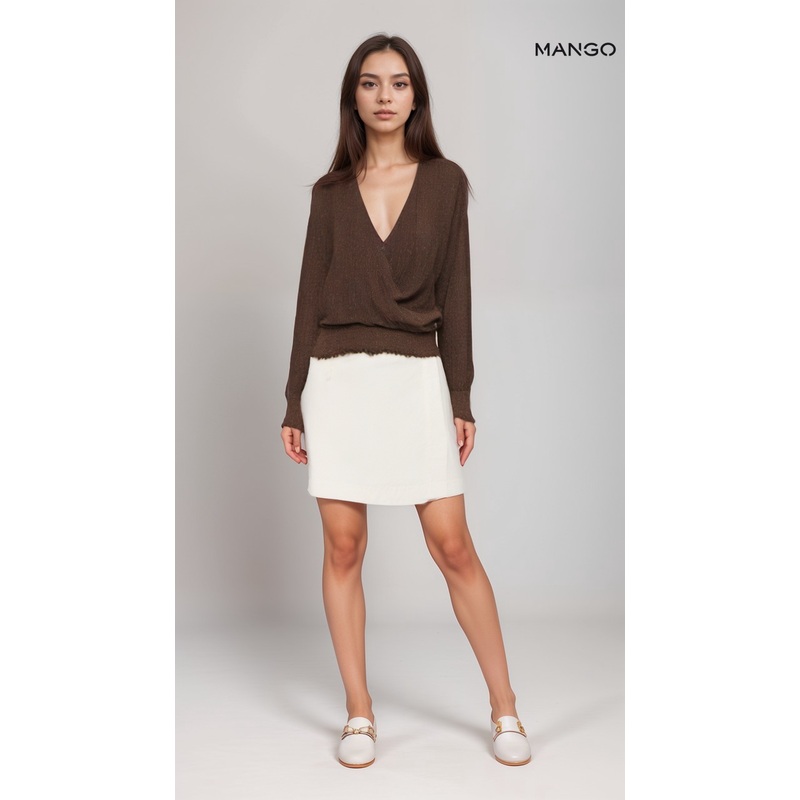 Mango Women’s Brown Glittered Long-Sleeve Blouse| Mango in Lebanon