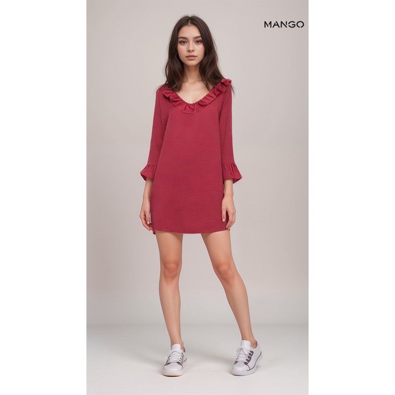 Mango Women’s Burgundy Long-Sleeve Dress| Mango in Lebanon