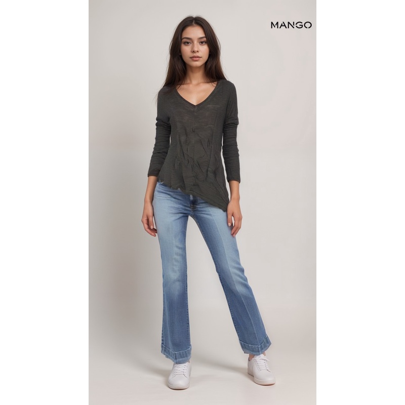 Mango Women’s Dark Grey Long-Sleeve Blouse| Mango in Lebanon