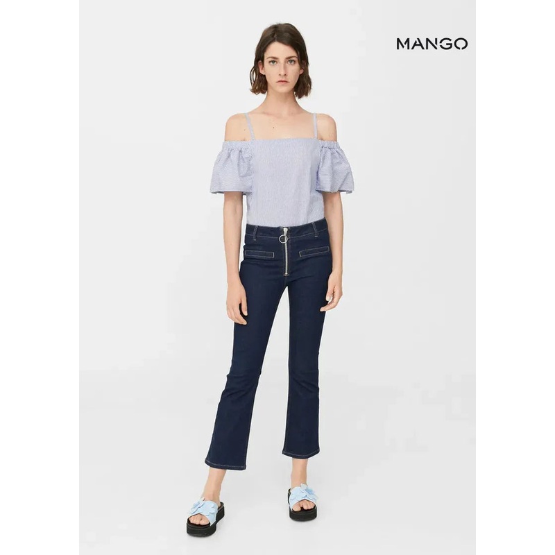 Mango Women’s White/Blue Off Shoulder Top | Mango in Lebanon