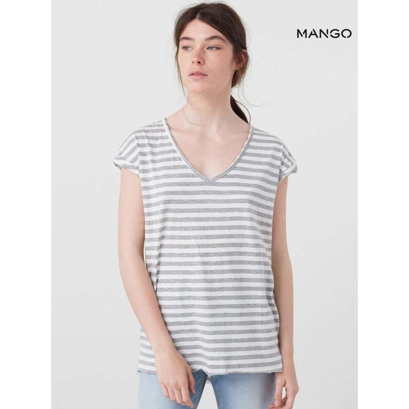 Mango Women’s White/Grey Striped Sleeveless Blouse| Mango in Lebanon