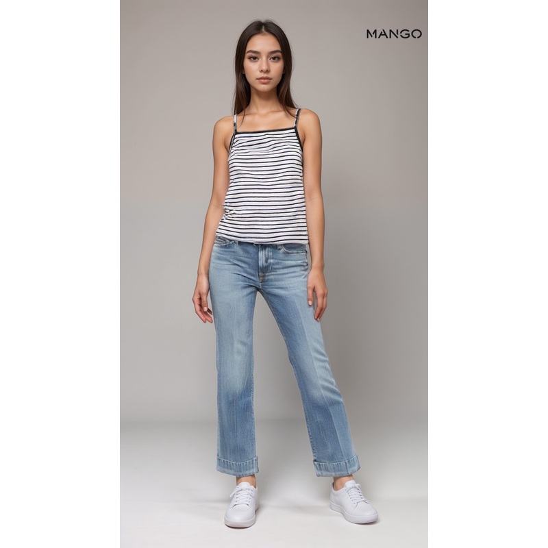 Mango Women’s White/Navy Striped Sleeveless Blouse| Mango in Lebanon