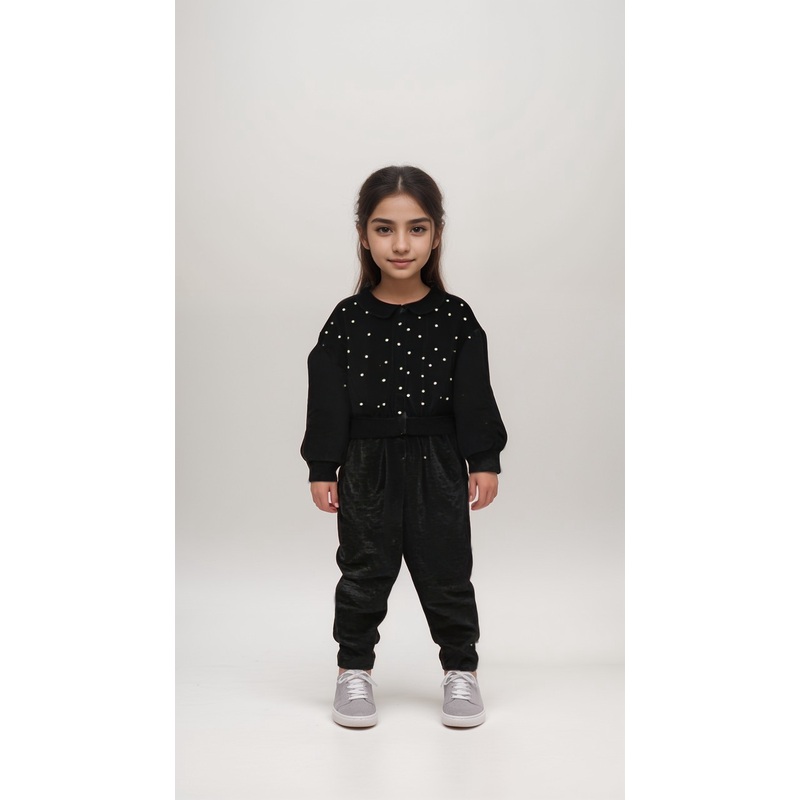 Boboli Girl’s Black with White Pearl Jumpsuit | Boboli in Lebanon