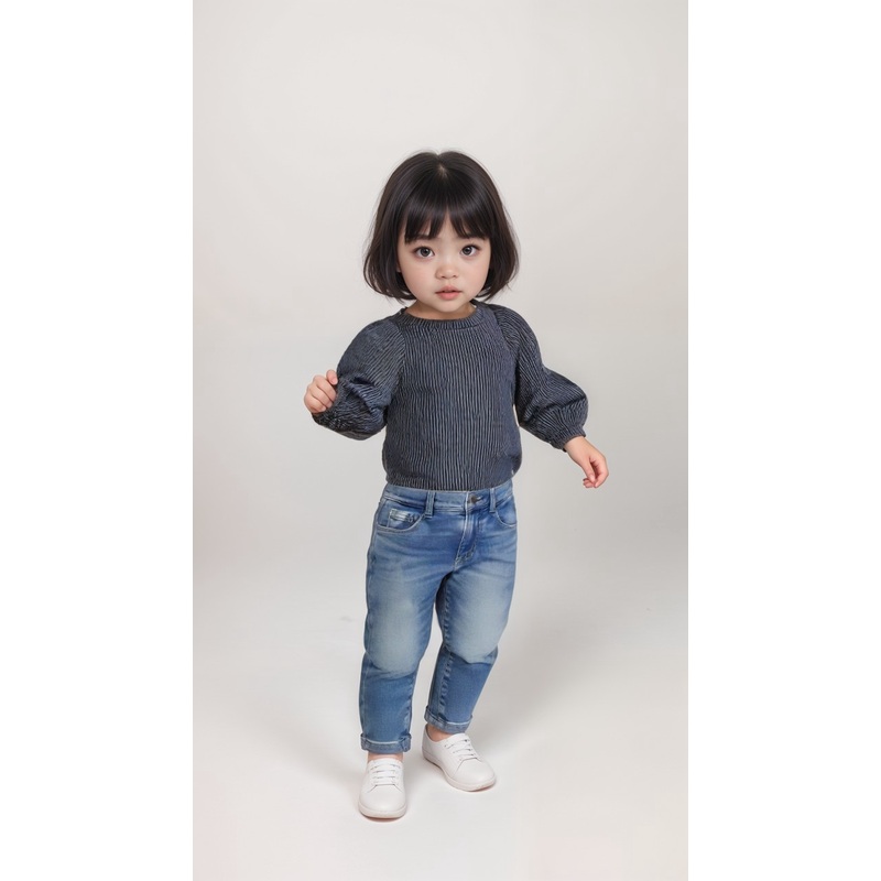 POMPdeLUX Baby Girl’s Dusty Blue Long Sleeve  Blouse | POMPdeLUX in Lebanon