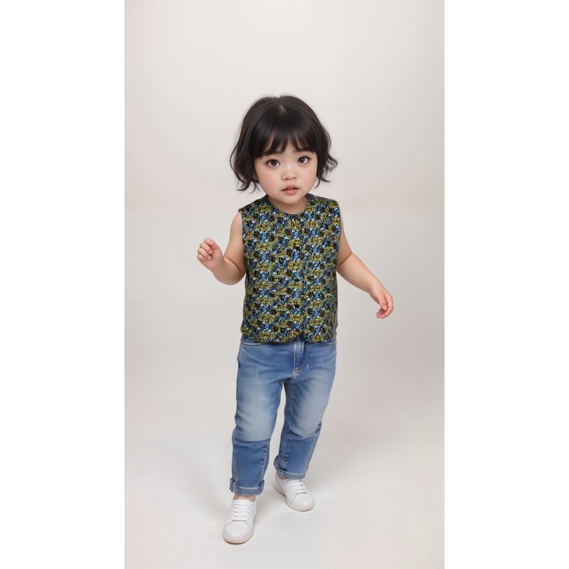 POMPdeLUX Girl’s Blue/Dusty Yellow Quilted Vest |POMPdeLUX in Lebanon