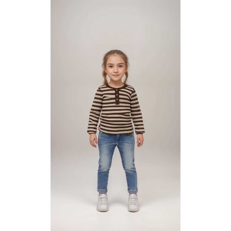 POMPdeLUX Girl’s Brown & Beige Long-Sleeve Blouse | POMPdeLUX in Lebanon