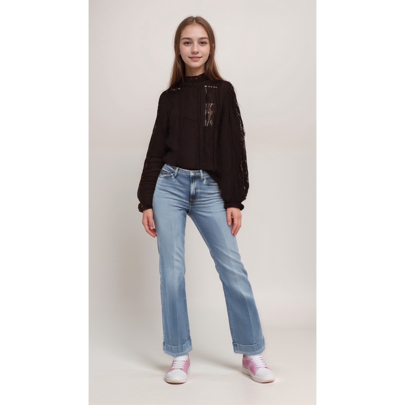 POMPdeLUX Girl’s Brown Long-Sleeve Lace Blouse | POMPdeLUX in Lebanon