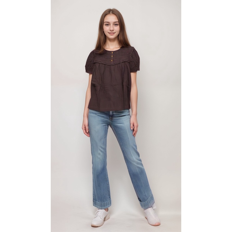 POMPdeLUX Girl’s Dark Purple Becky Short Sleeve Blouse | POMPdeLUX in Lebanon