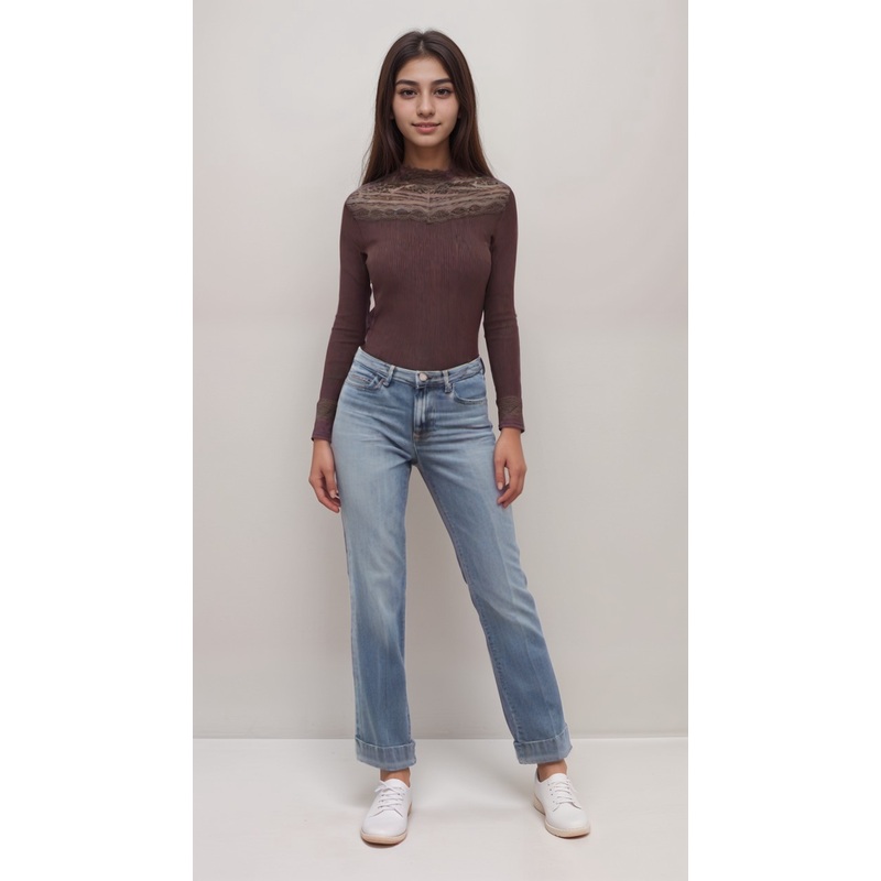 POMPdeLUX Girl’s Dark Purple  Lace Mock Neck Blouse |POMPdeLUX in Lebanon