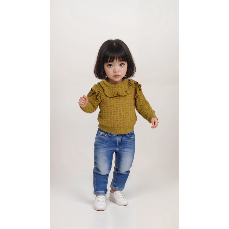 POMPdeLUX Girl’s Mustard Tea Lt Organic Knit Sweater |POMPdeLUX in Lebanon