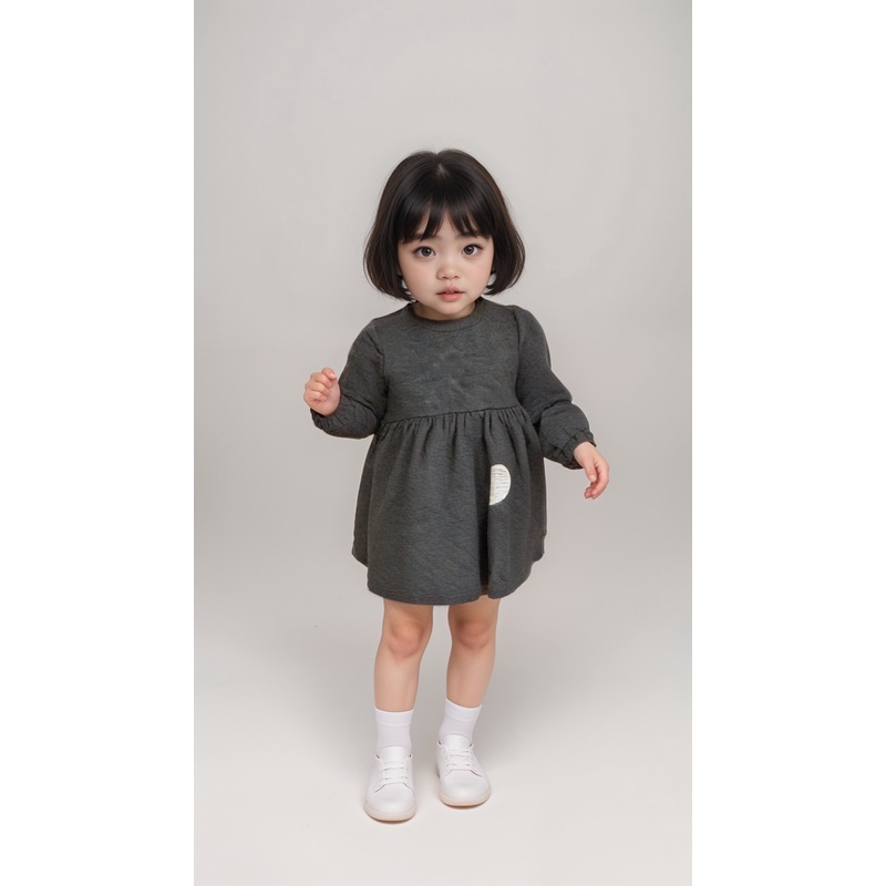 POMPdeLUX Baby Girl’s Grey Long-Sleeve Dress |POMPdeLUX in Lebanon