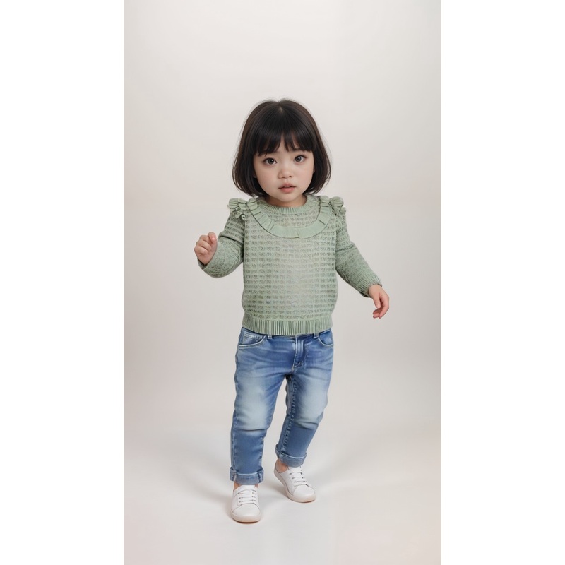 POMPdeLUX Baby Girl’s Mint Organic Knit Sweatshirt |POMPdeLUX  in Lebanon