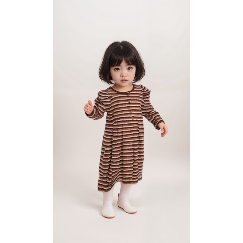 POMPdeLUX Baby Girl’s Striped Brown Dusty Rose Long-Sleeve Dress | POMPdeLUX in Lebanon