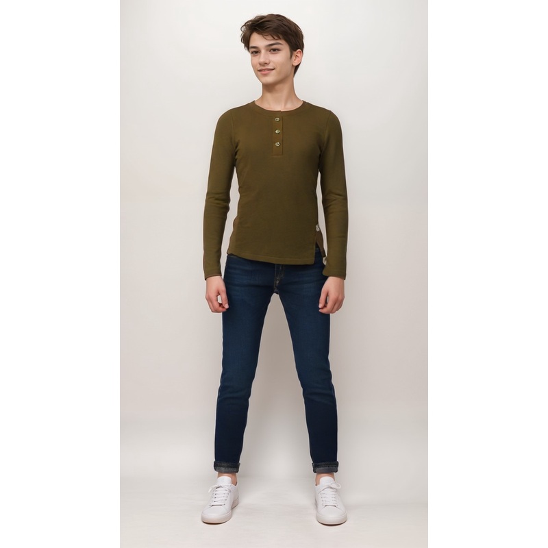 POMPdeLUX Boy’s Khaki Long Sleeve Blouse | POMPdeLUX in Lebanon