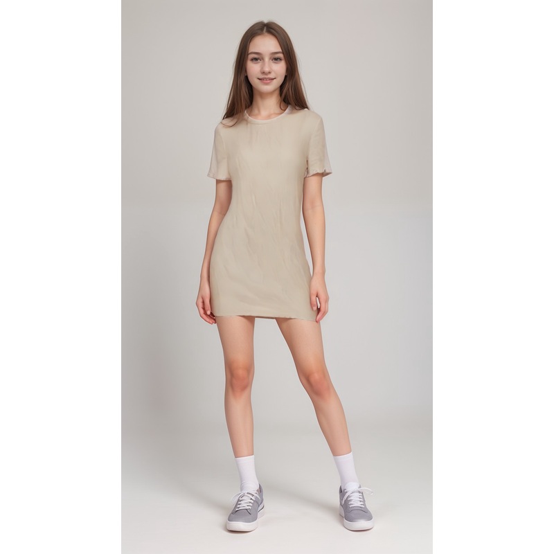 POMPdeLUX Girl’s Beige Short Sleeve Dress | POMPdeLUX in Lebanon