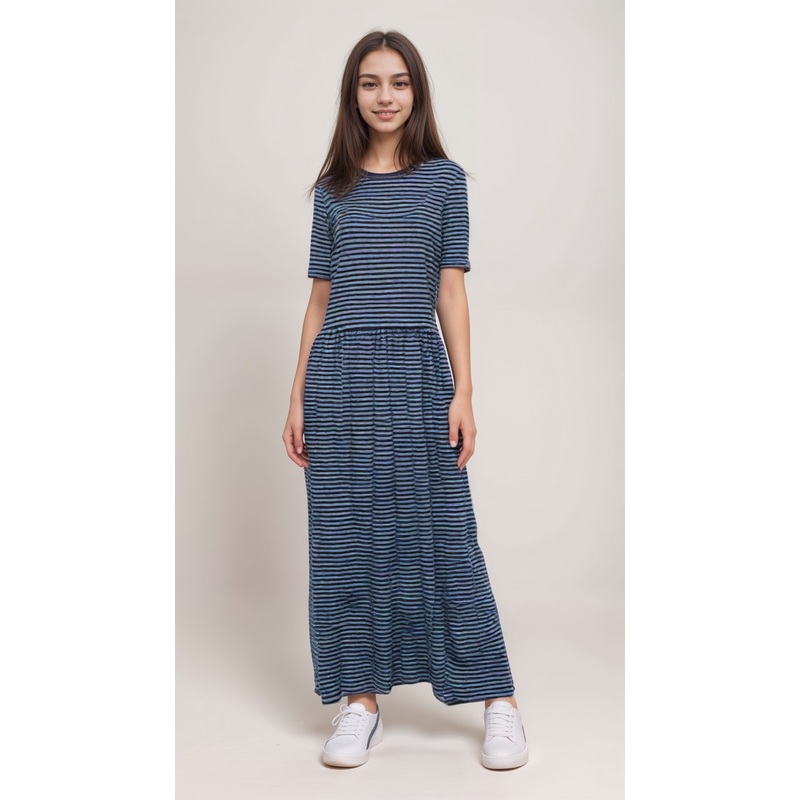 POMPdeLUX Girl’s Blue Striped Short-Sleeve Dress |POMPdeLUX in Lebanon