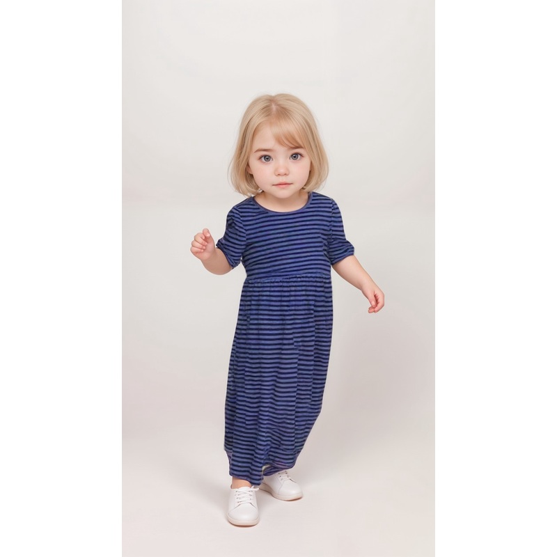 POMPdeLUX Girl’s Navy Striped Short Sleeve Dress | POMPdeLUX in Lebanon