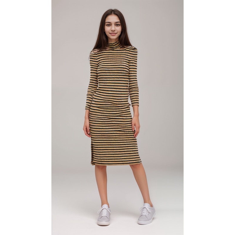 POMPdeLUX Girl’s Navy/Yellow Striped Malou Roll Neck Dress |POMPdeLUX in Lebanon