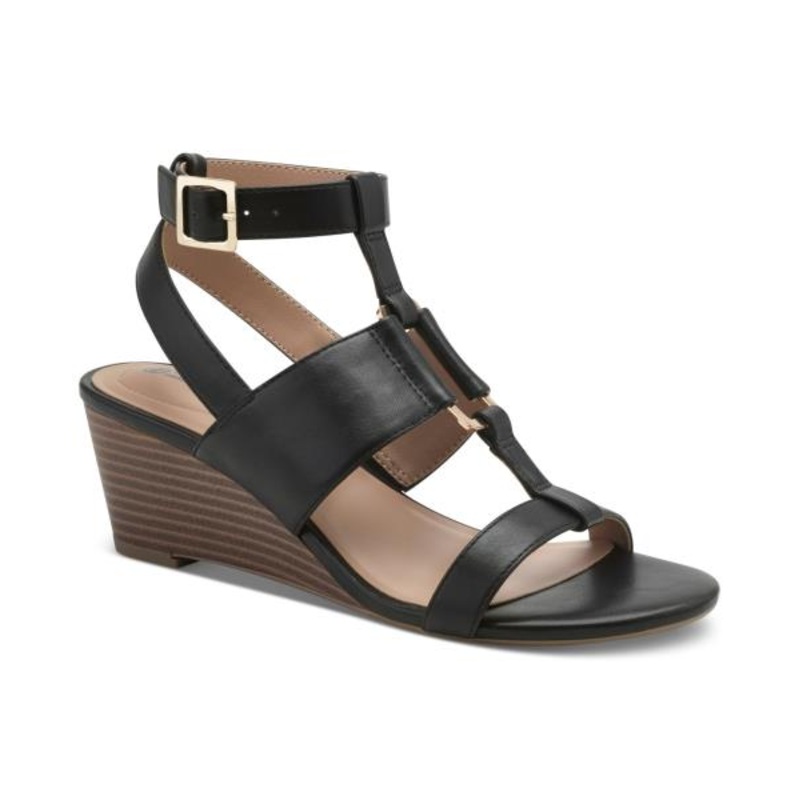 Giani Bernini Women’s Christaa Memory Foam Strappy Wedge Sandals- Black