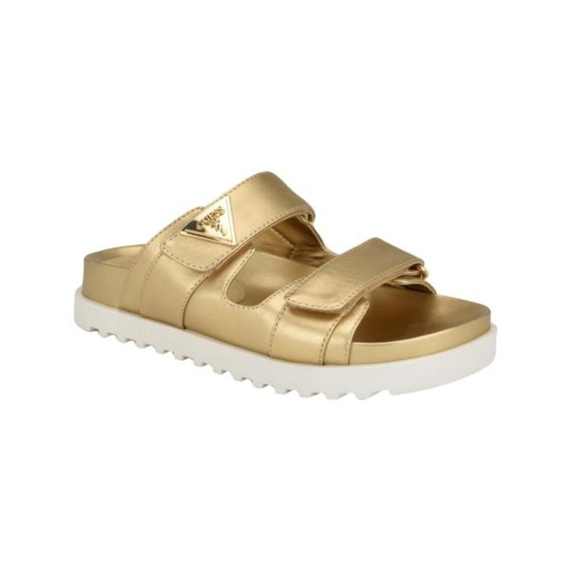 Guess Women’s Fabula Lug-Sole Logo Footbed Sandals – Gold