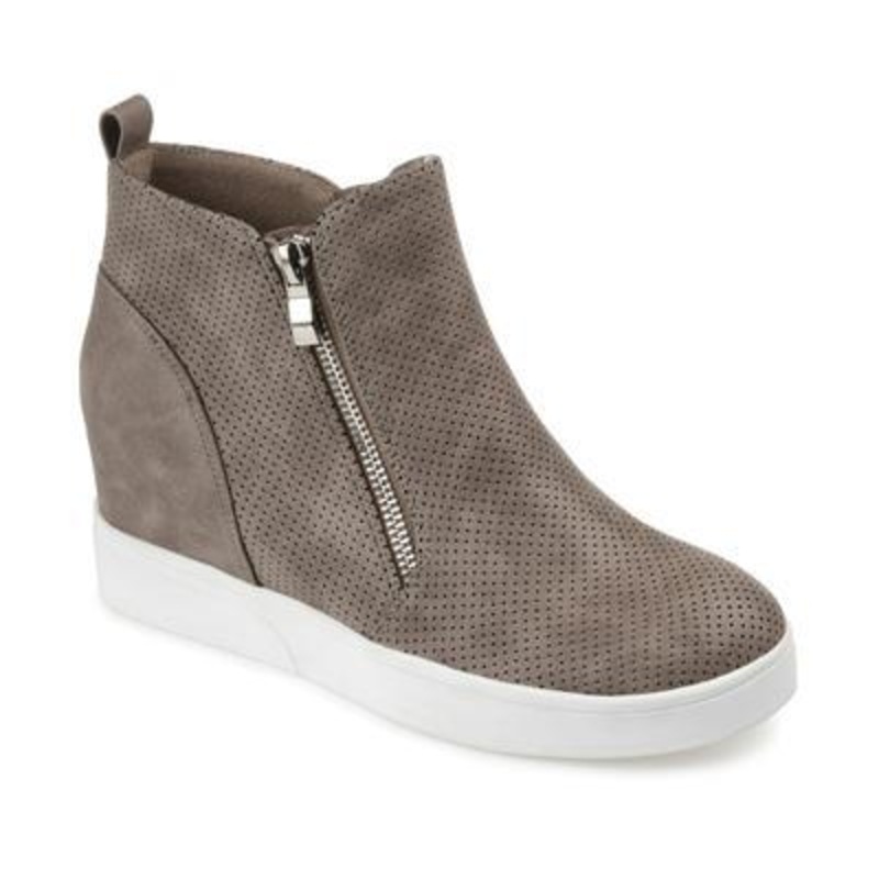 Journee Women’s Pennelope Wide Wedge Sneakers (Taupe Synthetic)