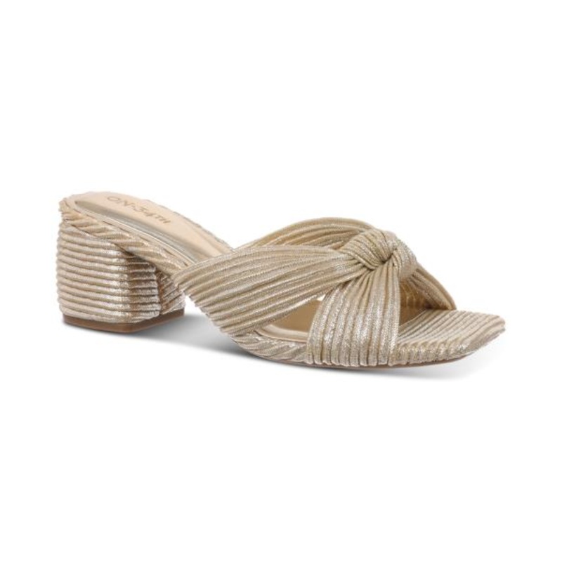On 34th Women’s Gaiaa Bow Block-Heel Dress Sandals – Gold Fabric