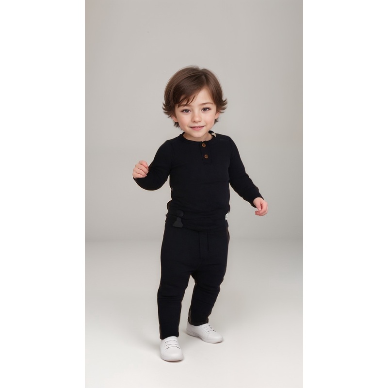 POMPdeLUX Baby Boy’s Plain Navy Cotton Set | POMPdeLUX In Lebanon