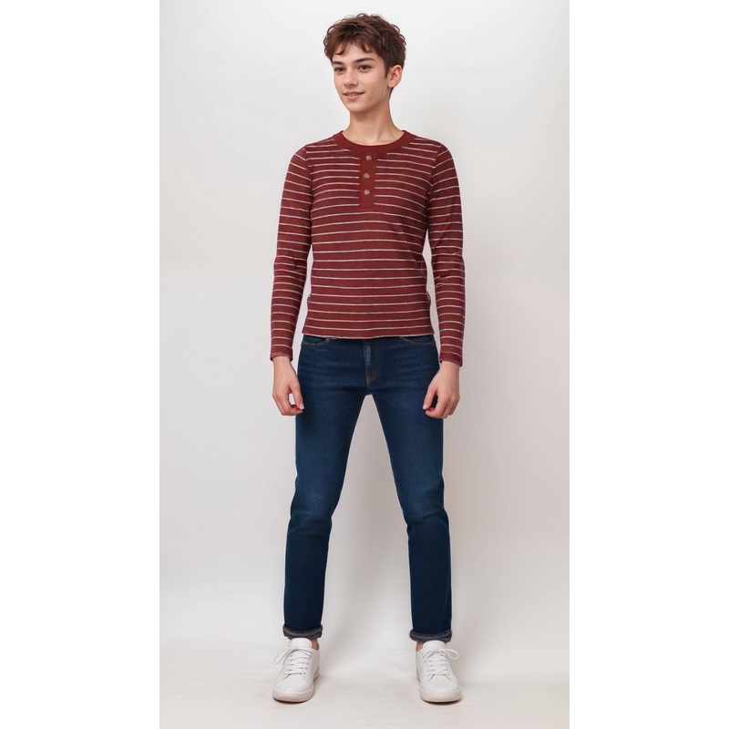 POMPdeLUX Boy’s Multicolor Striped Honolulu Henley Long-Sleeve Blouse |POMPdeLUX in Lebanon