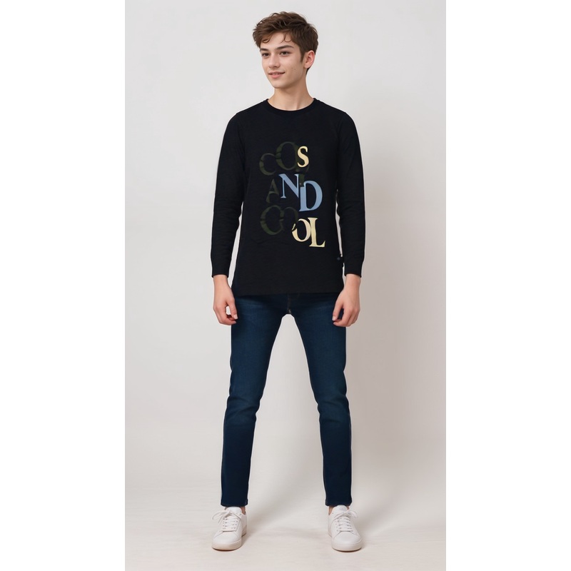 POMPdeLUX Boy’s Navy Round Neck Long-Sleeve Cotton Blouse | POMPdeLUX In Lebanon