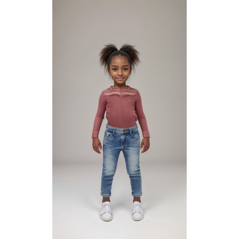 POMPdeLUX Girl’s Dusty Rose Lace Mock Neck  Blouse | POMPdeLUX in Lebanon