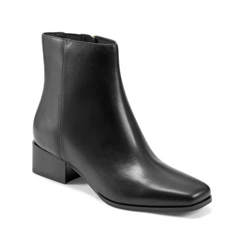 Easy Spirit Women’s Eflex Sidney Block Heel Square Toe Dress Booties – Black Leather