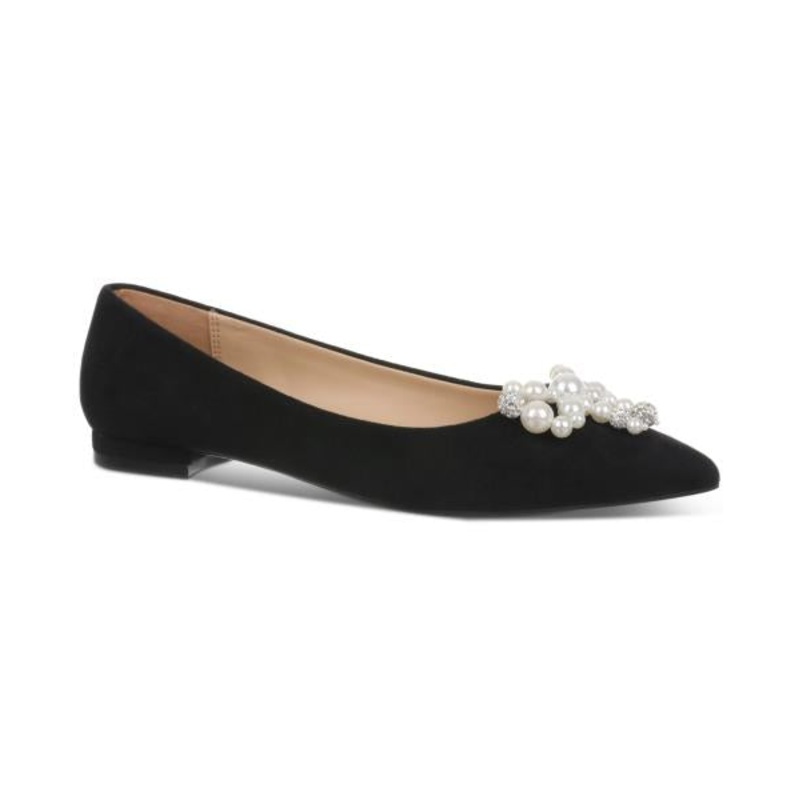 On 34th Women’s Millee Embellished Bow Pointed-Toe Flats – Black Micro Size 6.5