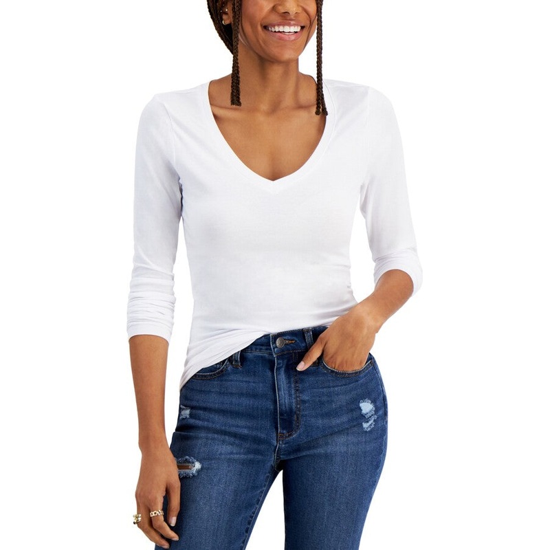 Aveto Women’s White  V-Neck Long-Sleeved Blouse | Aveto In Lebanon