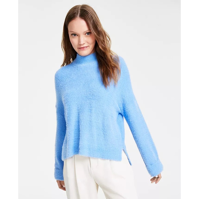 Hippie Rose Women’s Light Blue Eyelash Mock-Neck Cuffed Sweatshirt| Hippie Rose In Lebanon