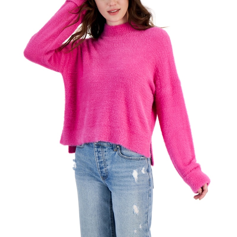 Hippie Rose Women’s Pink Juniors Eyelash Mock-Neck Cuffed Sweatshirt | Hippie Rose In Lebanon