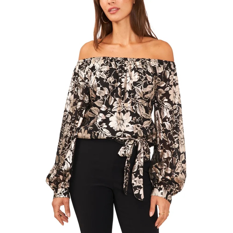 MSK Women’s Floral Metallic-Chiffon Balloon-Sleeve Top  | MSK In Lebanon