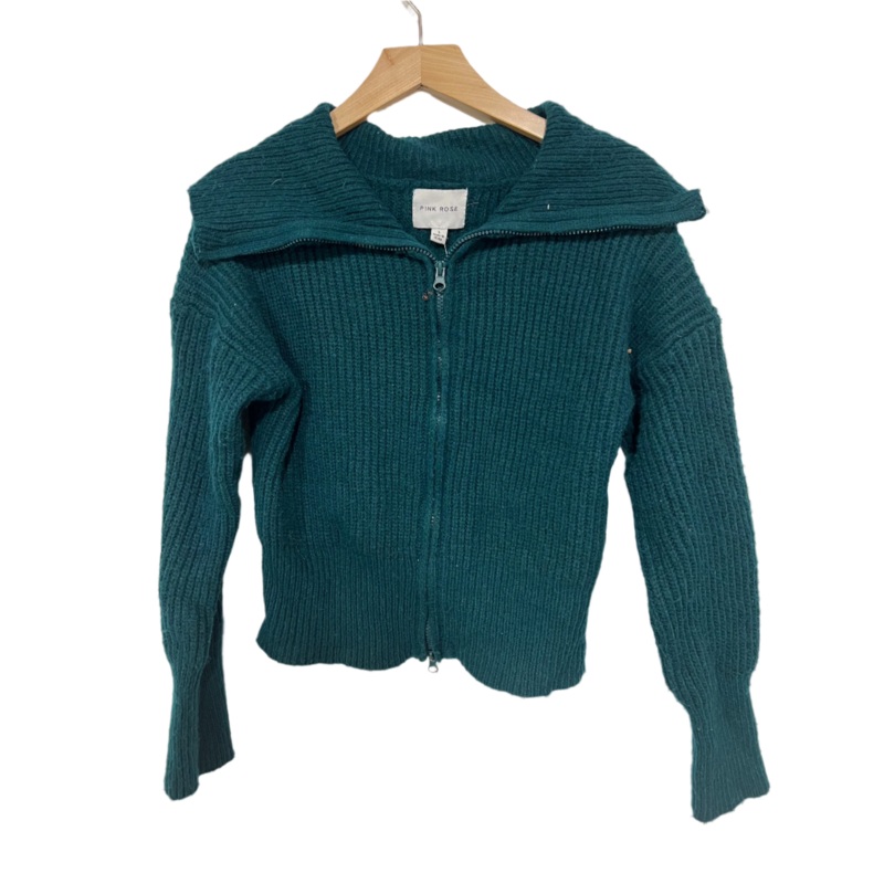 Pink Rose Women’s Dark Green Collared Zip-Up Cardigan |Pink Rose  In Lebanon