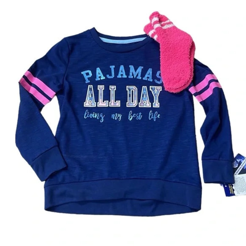 Max & Olivia Girl’s Navy Long Sleeve Blouse + Pair Of Fuchsia Socks | Max & Olivia  In Lebanon