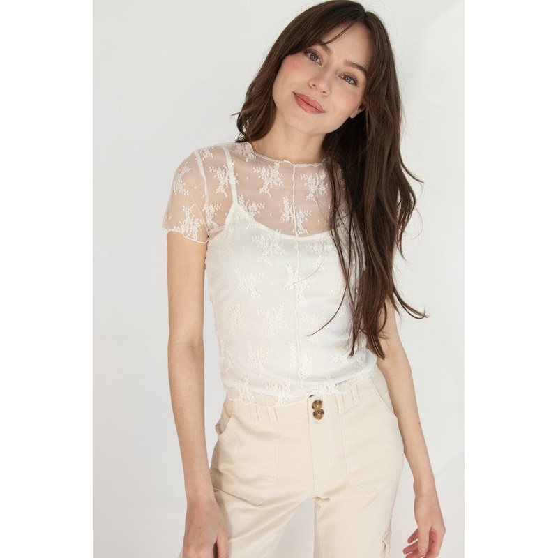 Ultra Flirt Women’s Beige Lace Tee & Cami Blouse | Ultra Flirt In Lebanon