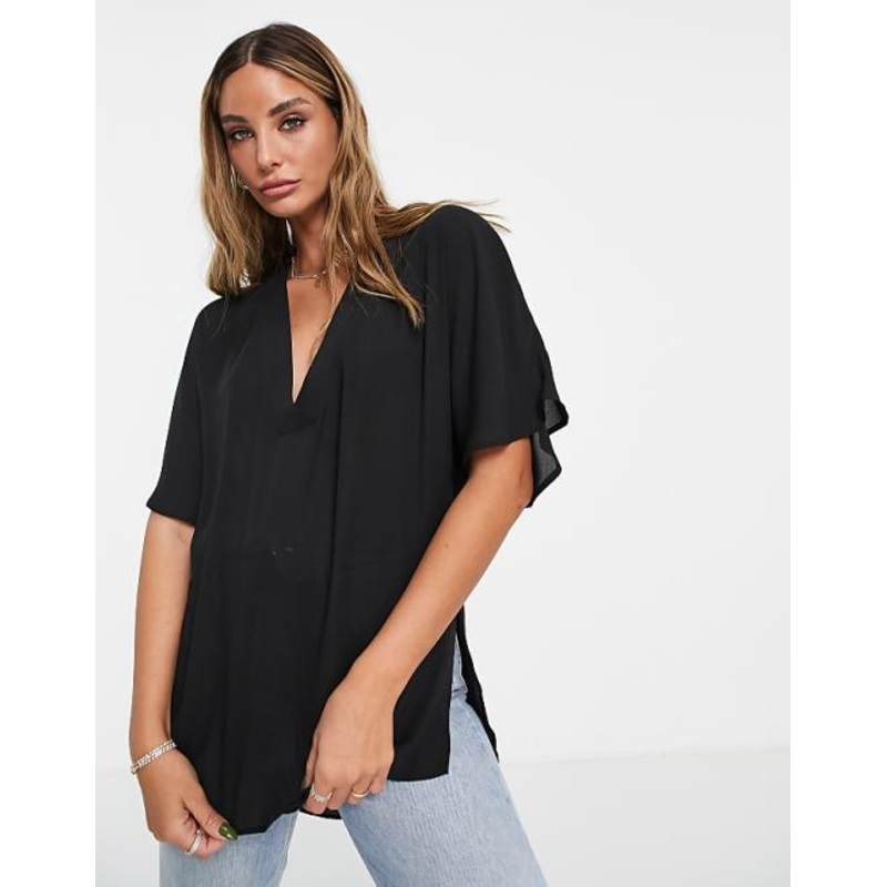 Asos Design Women’s Black V-Neck Short-Sleeve T-Shirt ANF3013
