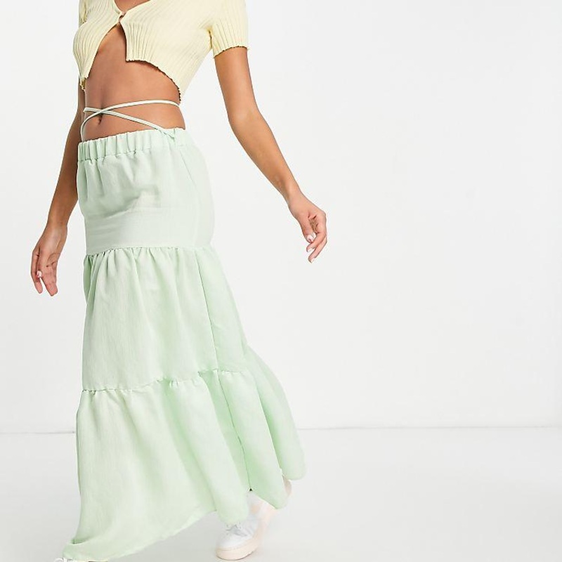 Asos Design Women’s Green Tiered Maxi Skirt ANF2459