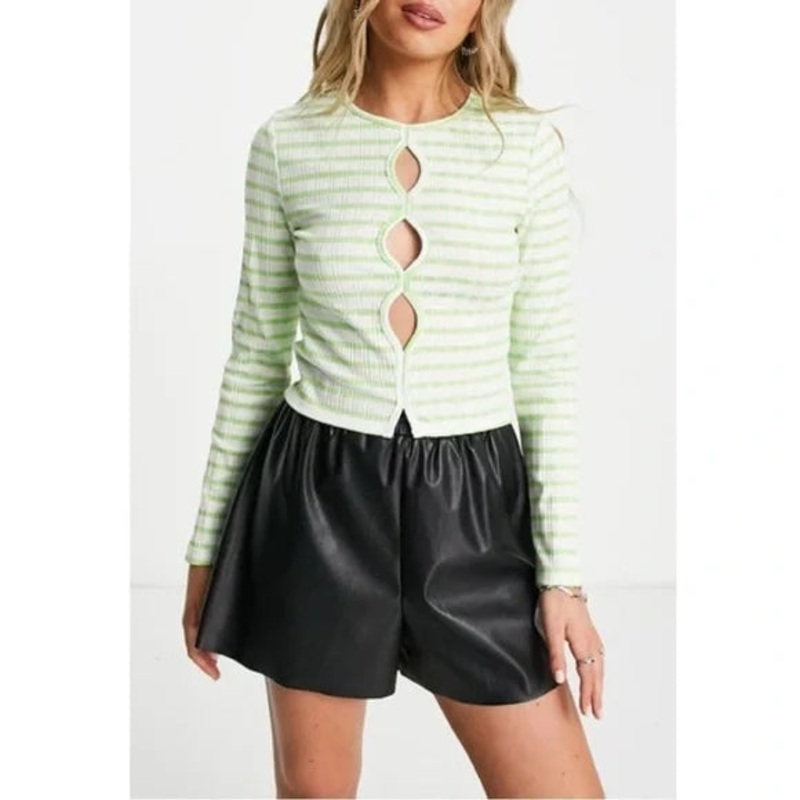 Topshop Women’s Green & White Blouse ANF637