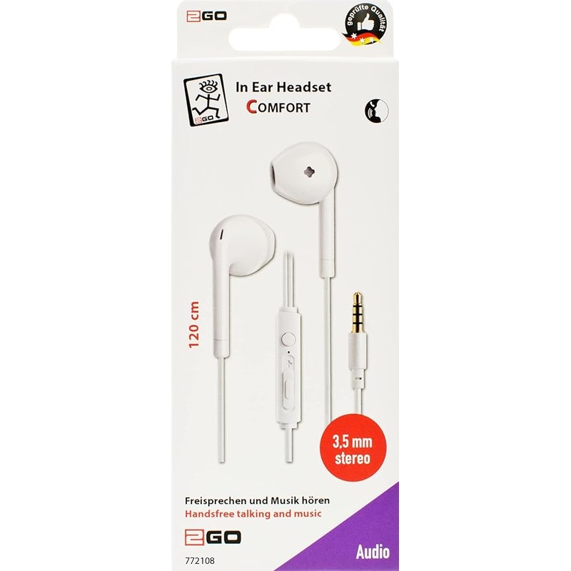 2Go White In Ear Headset Comfort 3.5mm Stereo 120cm  | 2Go In Lebanon